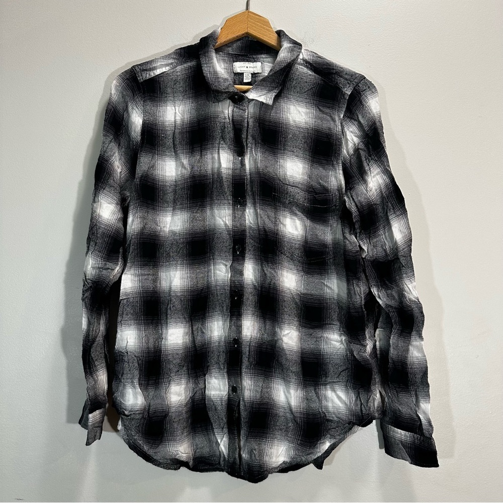 Lucky Brand Bungalow Plaid Flannel Shirt Womens Large Split Back Button
